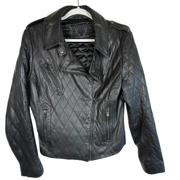 Bod & Christensen Jackets & Blazers - Bod & Christensen Black Leather Diamond‎ Quilted Moto Jacket Women's Large $570